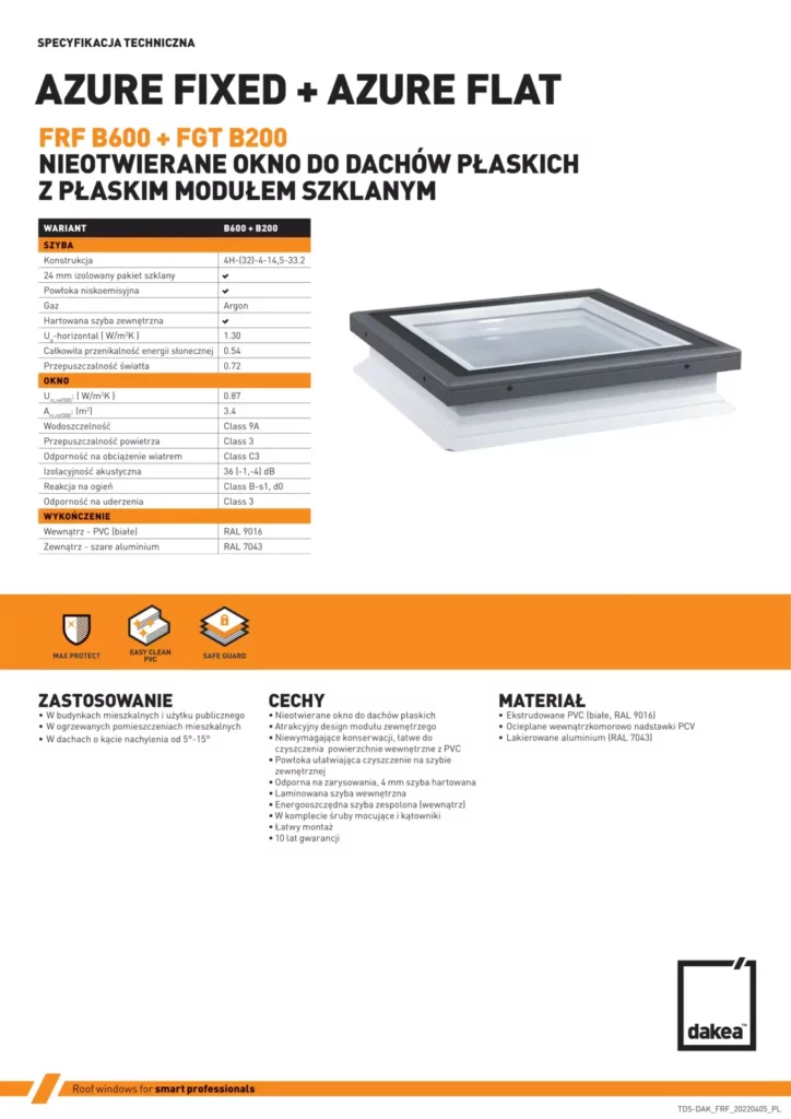 Karta techniczna nieotwierane okno do dachow plaskich DAKEA FRF 20220405 PL 1