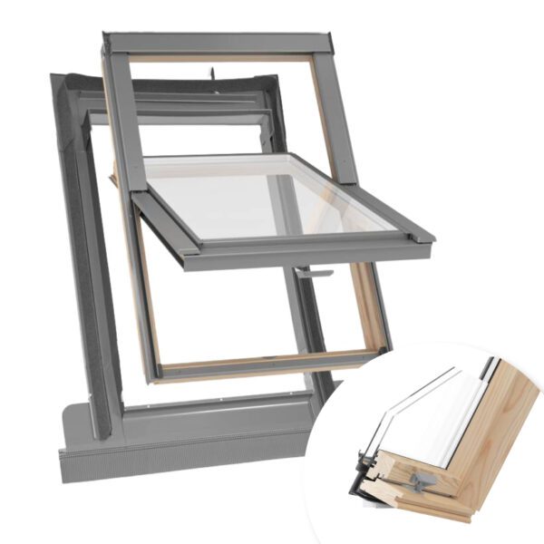 Slim pine solid pine  z kolnierzem kolnierz tfx falisty okno dachowe drewniane dwuszybowe rooflite budujemy.eu