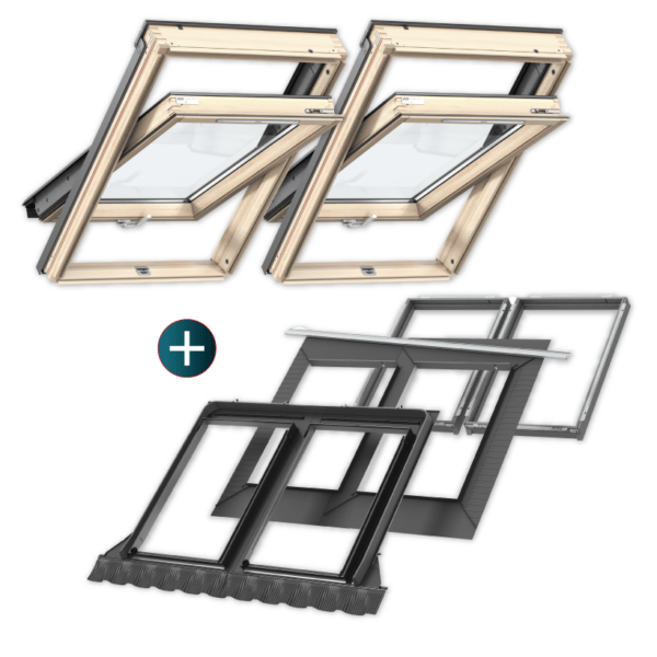Velux Zestaw 2x Okno dachowe 3-szyby Superenergooszczędne GLL 1064B MK04 78x98+kołnierz EKW+BDX+BFX zespolony