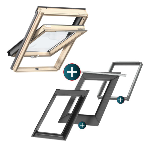 Velux Okno dachowe drewniane GZL 1051B FK06 66x118 + kołnierz płaski EDS+BDX+BFX