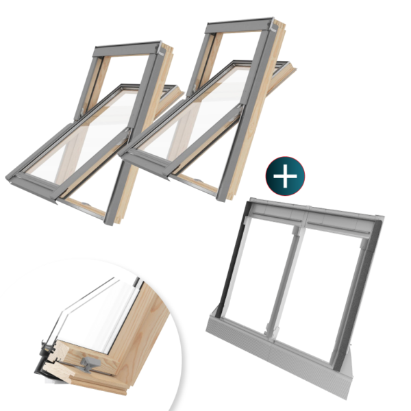 2 x Okno dachowe RoofLITE+ drewniane 78x140 + kołnierz zespolony UCX